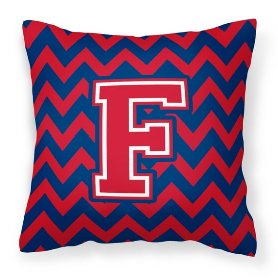 Carolines Treasures CJ1054-FPW1414 Letter F Chevron Yale Blue & Crimson Fabric Decorative Pillow
