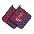 thumbnail image 1 of Letter L Chevron Yale Blue and Crimson Pair of Pot Holders, 1 of 7
