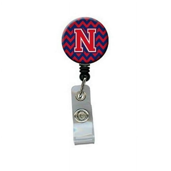 Carolines Treasures CJ1054-NBR Letter N Chevron Yale Blue & Crimson Retractable Badge Reel