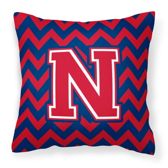 Carolines Treasures CJ1054-NPW1414 Letter N Chevron Yale Blue & Crimson Fabric Decorative Pillow