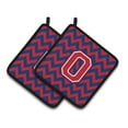 thumbnail image 1 of Letter O Chevron Yale Blue and Crimson Pair of Pot Holders, 1 of 7