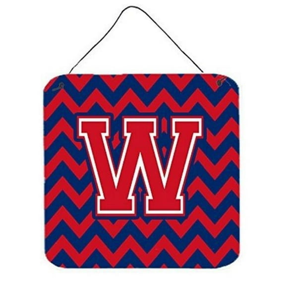Carolines Treasures CJ1054-WDS66 Letter W Chevron Yale Blue & Crimson Wall or Door Hanging Prints