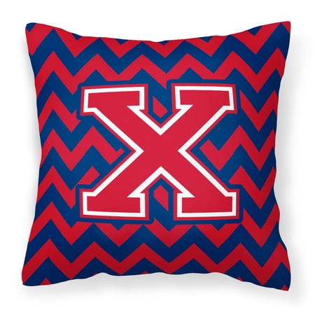 Carolines Treasures CJ1054-XPW1414 Letter X Chevron Yale Blue & Crimson Fabric Decorative Pillow