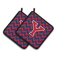 thumbnail image 1 of Letter Y Chevron Yale Blue and Crimson Pair of Pot Holders, 1 of 7