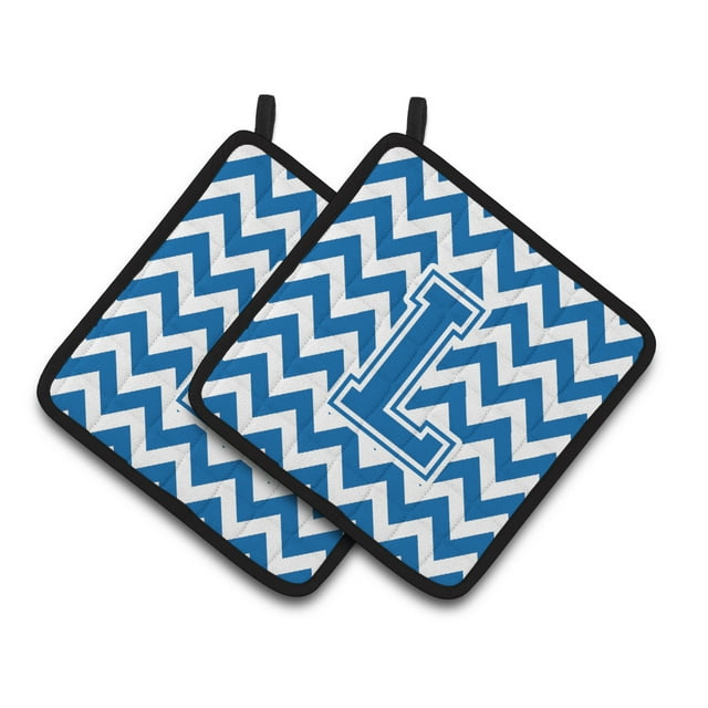Carolines Treasures CJ1056-LPTHD Letter L Chevron Blue and White Pair of Pot Holders, 7.5HX7.5W, multicolor