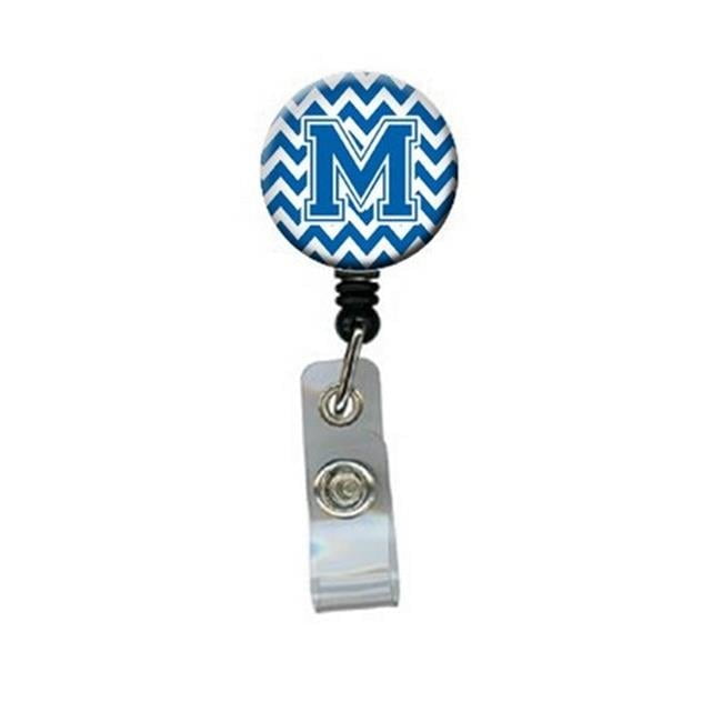 Carolines Treasures CJ1056-MBR Letter M Chevron Blue & White Retractable Badge Reel, 5 x 1 x 2 in.