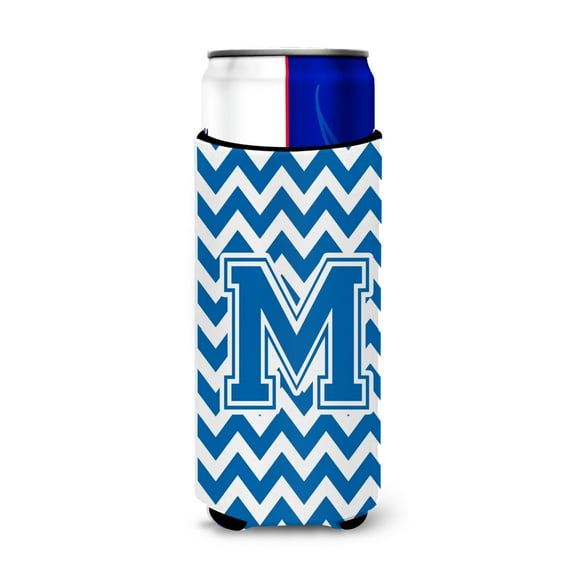 Carolines Treasures CJ1056-MMUK Letter M Chevron Blue and White Ultra Beverage Insulators for slim cans Slim Can