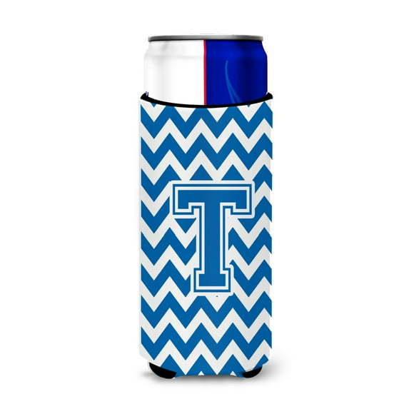 Carolines Treasures CJ1056-TMUK Letter T Chevron Blue and White Ultra Beverage Insulators for slim cans Slim Can