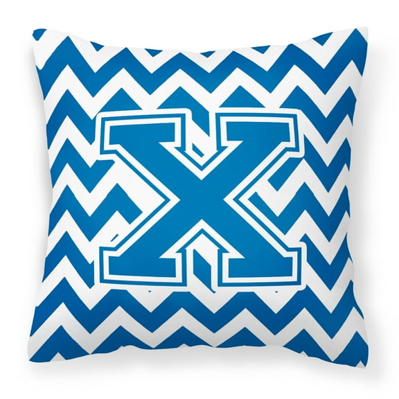 Carolines Treasures CJ1056-XPW1414 Letter X Chevron Blue & White Fabric Decorative Pillow