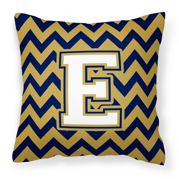 Carolines Treasures CJ1057-EPW1414 Letter E Chevron Navy Blue & Gold Fabric Decorative Pillow