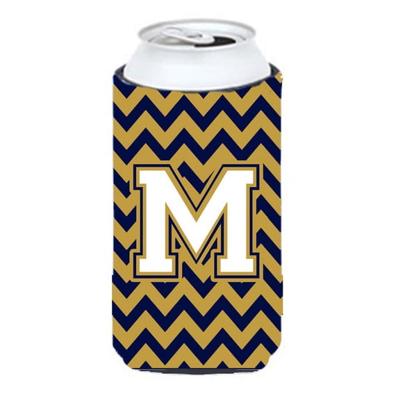 Carolines Treasures CJ1057-MTBC Letter M Chevron Navy Blue and Gold Tall Boy Beverage Insulator Hugger Tall Boy