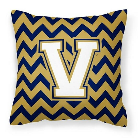 Carolines Treasures CJ1057-VPW1414 Letter V Chevron Navy Blue & Gold Fabric Decorative Pillow