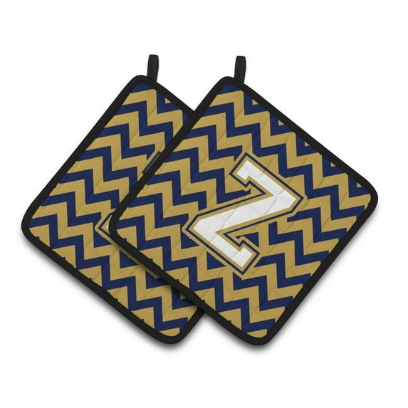 Carolines Treasures CJ1057-ZPTHD Letter Z Chevron Navy Blue and Gold Pair of Pot Holders, 7.5HX7.5W, multicolor