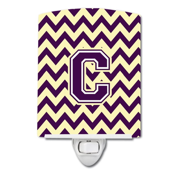 Letter C Chevron Purple and Gold Ceramic Night Light