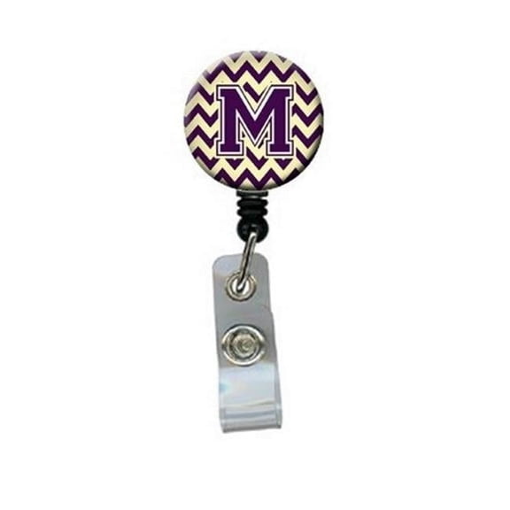 Carolines Treasures CJ1058-MBR Letter M Chevron Purple & Gold Retractable Badge Reel, 5 x 1 x 2 in.