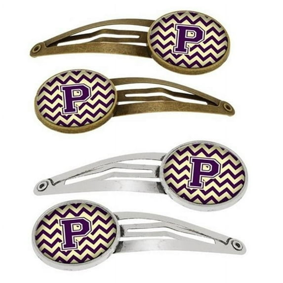 Carolines Treasures CJ1058-PHCS4 Letter P Chevron Purple & Gold Barrettes Hair Clips, 0.75 x 0.25 x 2.25 in. - Set of 4