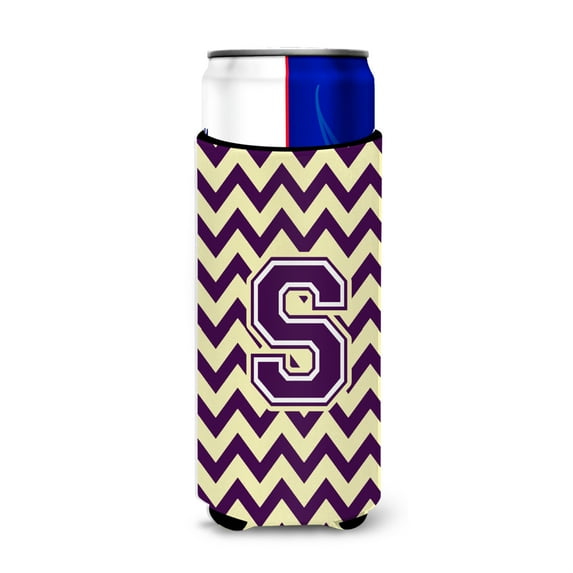 Carolines Treasures CJ1058-SMUK Letter S Chevron Purple and Gold Ultra Beverage Insulators for slim cans Slim Can