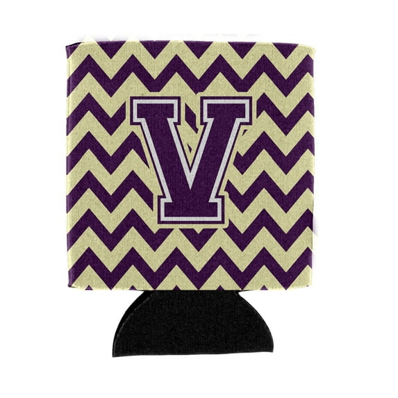 Carolines Treasures CJ1058-VCC Letter V Chevron Purple and Gold Can or Bottle Hugger Can Hugger multicolor