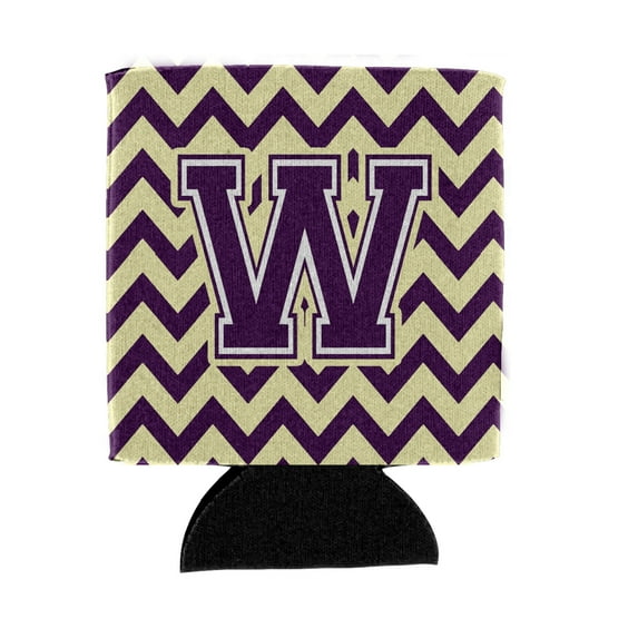 Carolines Treasures CJ1058-WCC Letter W Chevron Purple and Gold Can or Bottle Hugger  Can Hugger multicolor