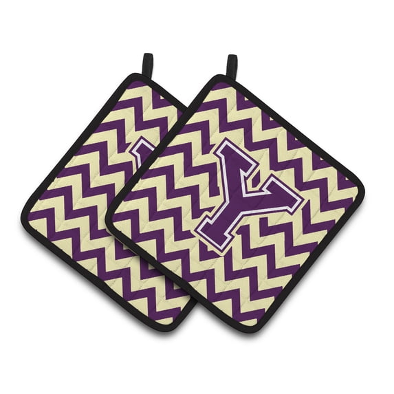 Carolines Treasures CJ1058-YPTHD Letter Y Chevron Purple and Gold Pair of Pot Holders, 7.5HX7.5W, multicolor
