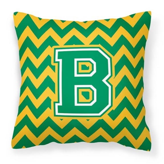 Carolines Treasures CJ1059-BPW1414 Letter B Chevron Green & Gold Fabric Decorative Pillow
