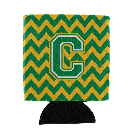 Carolines Treasures CJ1059-CCC Letter C Chevron Green and Gold Can or Bottle Hugger Can Hugger multicolor