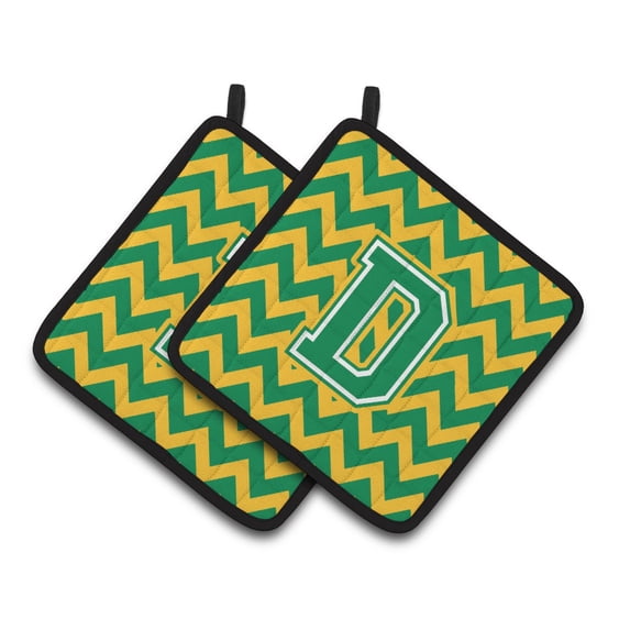 Carolines Treasures CJ1059-DPTHD Letter D Chevron Green and Gold Pair of Pot Holders, 7.5HX7.5W, multicolor