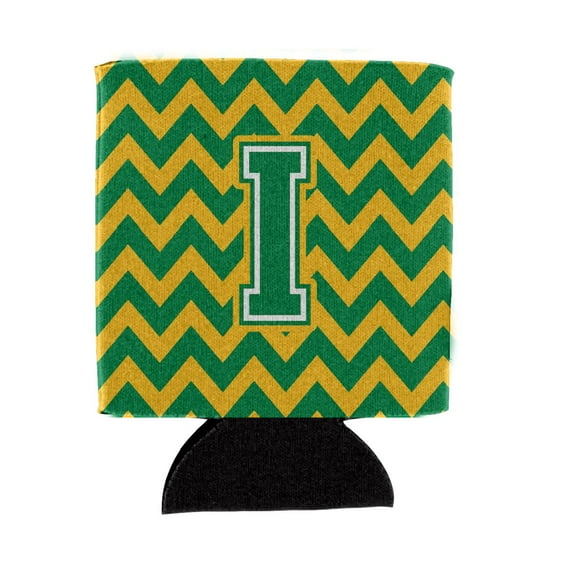 Carolines Treasures CJ1059-ICC Letter I Chevron Green and Gold Can or Bottle Hugger Can Hugger multicolor