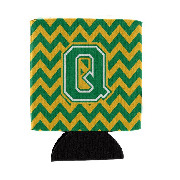 Carolines Treasures CJ1059-QCC Letter Q Chevron Green and Gold Can or Bottle Hugger Can Hugger multicolor