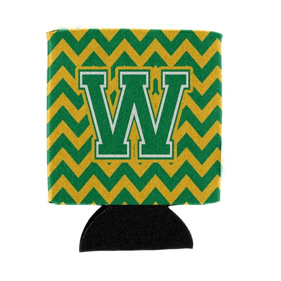 Carolines Treasures CJ1059-WCC Letter W Chevron Green and Gold Can or Bottle Hugger  Can Hugger multicolor