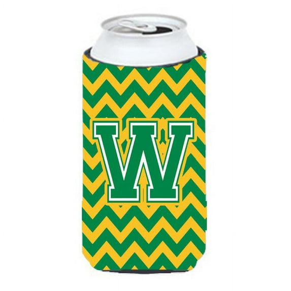 Carolines Treasures CJ1059-WTBC Letter W Chevron Green and Gold Tall Boy Beverage Insulator Hugger  Tall Boy multicolor