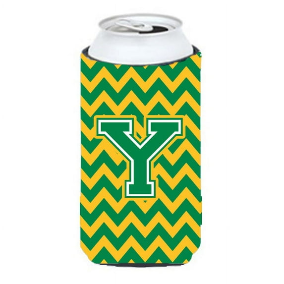 Carolines Treasures CJ1059-YTBC Letter Y Chevron Green and Gold Tall Boy Beverage Insulator Hugger  Tall Boy multicolor