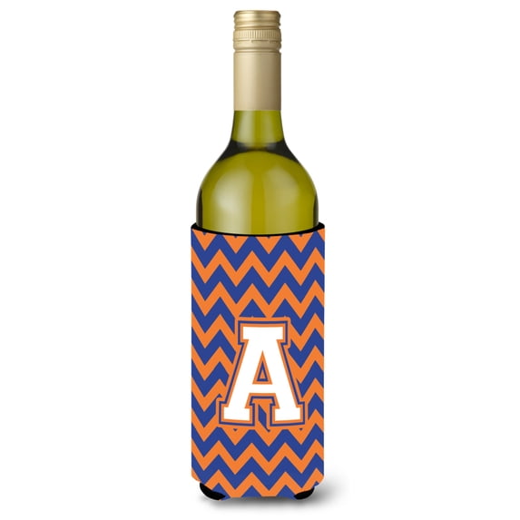 Carolines Treasures CJ1060-ALITERK Letter A Chevron Blue and Orange Wine Bottle Beverage Insulator Hugger Wine Bottle