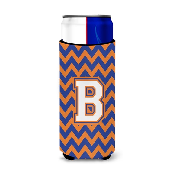 Carolines Treasures CJ1060-BMUK Letter B Chevron Blue and Orange Ultra Beverage Insulators for slim cans Slim Can