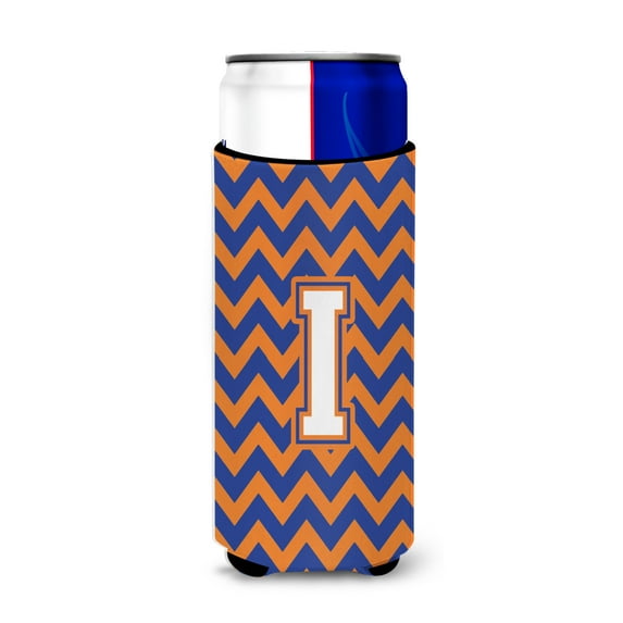 Carolines Treasures CJ1060-IMUK Letter I Chevron Blue and Orange Ultra Beverage Insulators for slim cans Slim Can