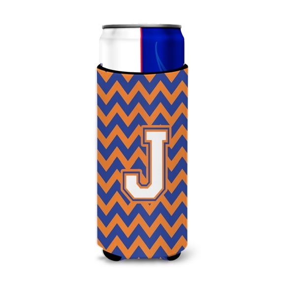 Carolines Treasures CJ1060-JMUK Letter J Chevron Blue and Orange Ultra Beverage Insulators for slim cans Slim Can