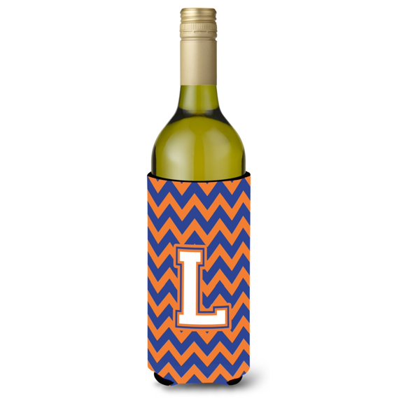 Carolines Treasures CJ1060-LLITERK Letter L Chevron Blue and Orange Wine Bottle Beverage Insulator Hugger Wine Bottle