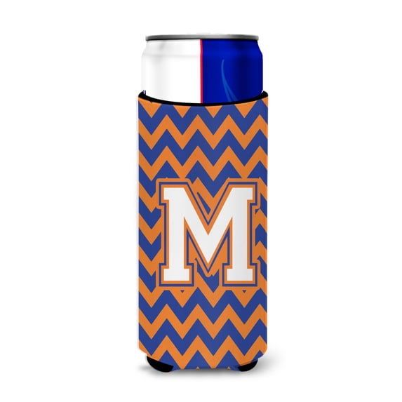 Carolines Treasures CJ1060-MMUK Letter M Chevron Blue and Orange Ultra Beverage Insulators for slim cans Slim Can