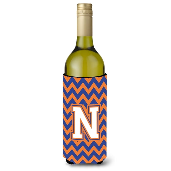 Carolines Treasures CJ1060-NLITERK Letter N Chevron Blue and Orange Wine Bottle Beverage Insulator Hugger Wine Bottle