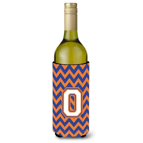 Carolines Treasures CJ1060-OLITERK Letter O Chevron Blue and Orange Wine Bottle Beverage Insulator Hugger Wine Bottle