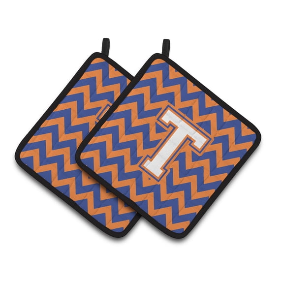 Carolines Treasures CJ1060-TPTHD Letter T Chevron Blue and Orange 3 Pair of Pot Holders, 7.5HX7.5W, multicolor