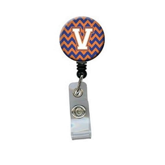 Carolines Treasures CJ1060-VBR Letter V Chevron Blue & Orange No.3 Retractable Badge Reel