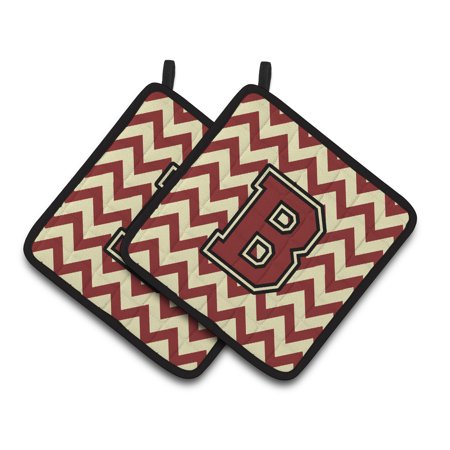 Carolines Treasures CJ1061-BPTHD Letter B Chevron Maroon and Gold Pair of Pot Holders, 7.5HX7.5W, multicolor
