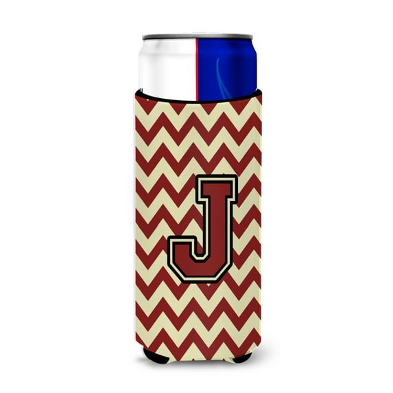 Carolines Treasures CJ1061-JMUK Letter J Chevron Maroon and Gold Ultra Beverage Insulators for slim cans Slim Can