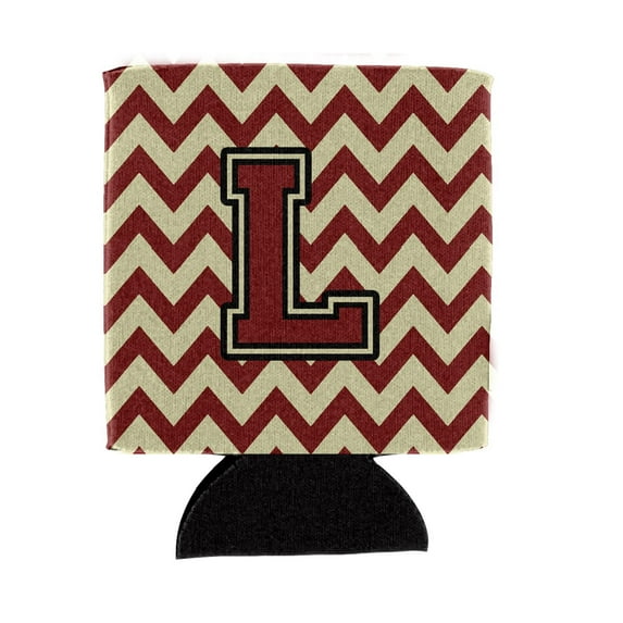 Carolines Treasures CJ1061-LCC Letter L Chevron Maroon and Gold Can or Bottle Hugger  Can Hugger multicolor