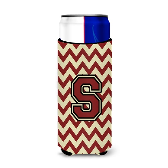 Carolines Treasures CJ1061-SMUK Letter S Chevron Maroon and Gold Ultra Beverage Insulators for slim cans Slim Can