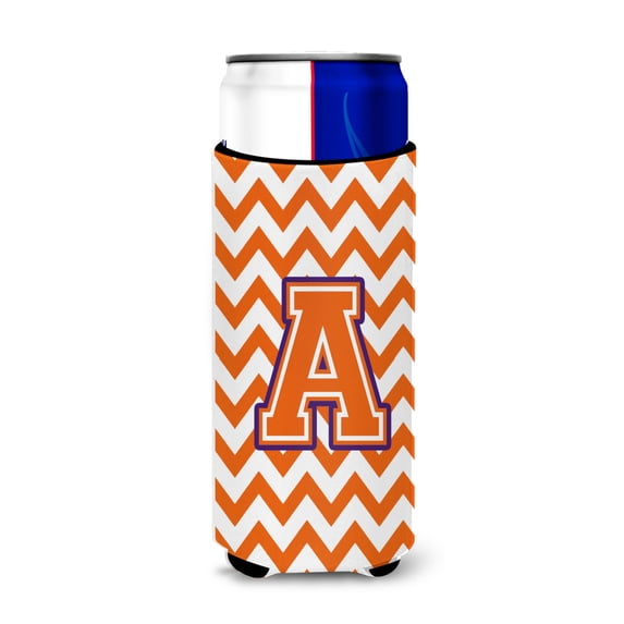 Carolines Treasures CJ1062-AMUK Letter A Chevron Orange and Regalia Ultra Beverage Insulators for slim cans Slim Can