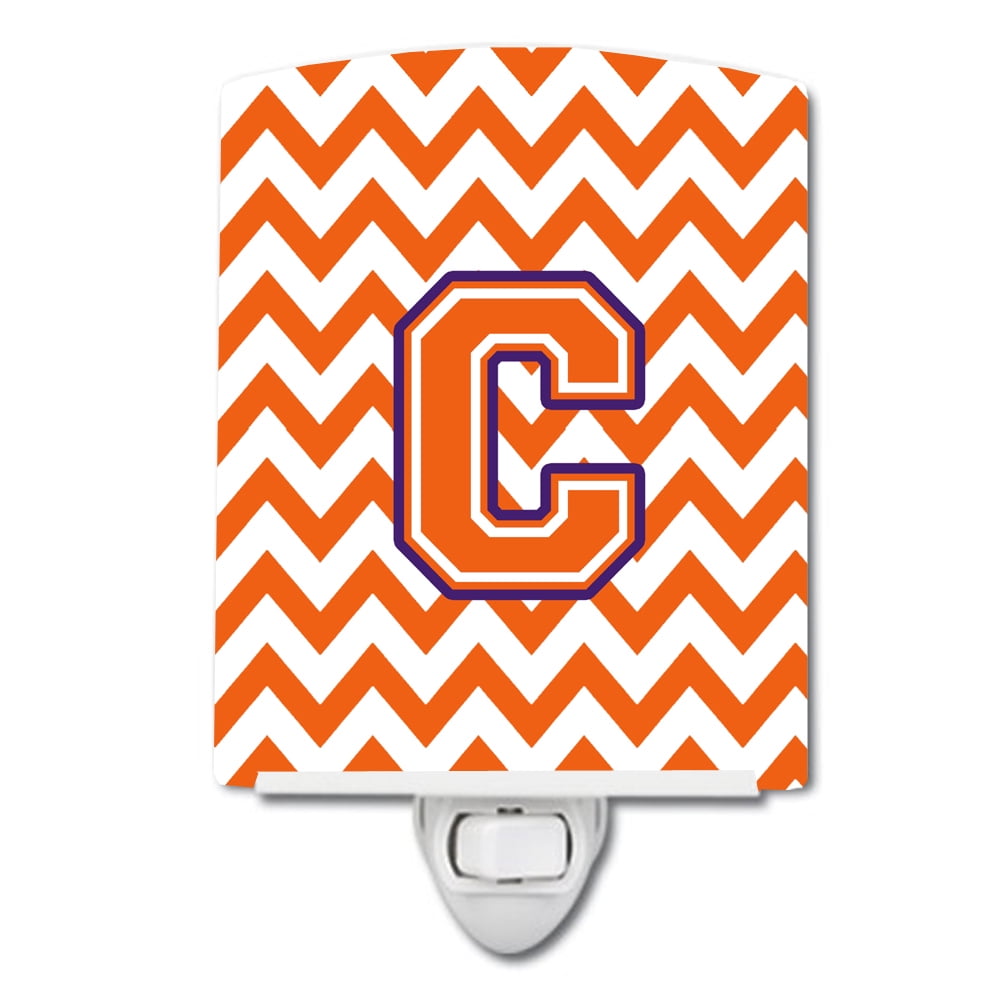 Letter C Chevron Orange and Regalia Ceramic Night Light