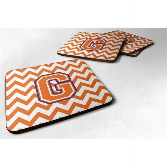 Carolines Treasures CJ1062-GFC Letter G Chevron Orange & Regalia Foam Coaster, Set of 4