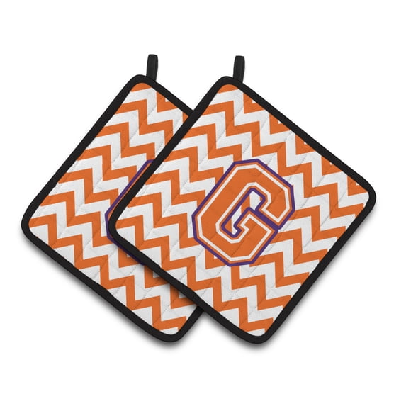 Carolines Treasures CJ1062-GPTHD Letter G Chevron Orange and Regalia Pair of Pot Holders, 7.5HX7.5W, multicolor